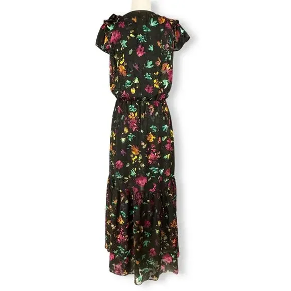 ECI Black Floral Y2K Ruffle Vintage Fairy Tiered Moody Maxi Dress Whimsigoth M‎ - Picture 5 of 9